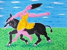 Renzo Meschis - opera unica, acrilico su carta - "il ratto d'Europa"