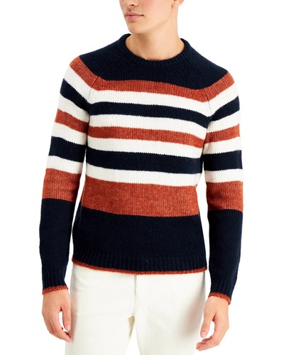 Michael Kors Men's Acrylic/Wool Brushed Stripe Pullover Sweater, Navy Blue Multi - Picture 2 of 2