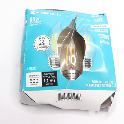 (3-Pk) EcoSmart BA11 Dimmable Edison LED Light Bulb True White 