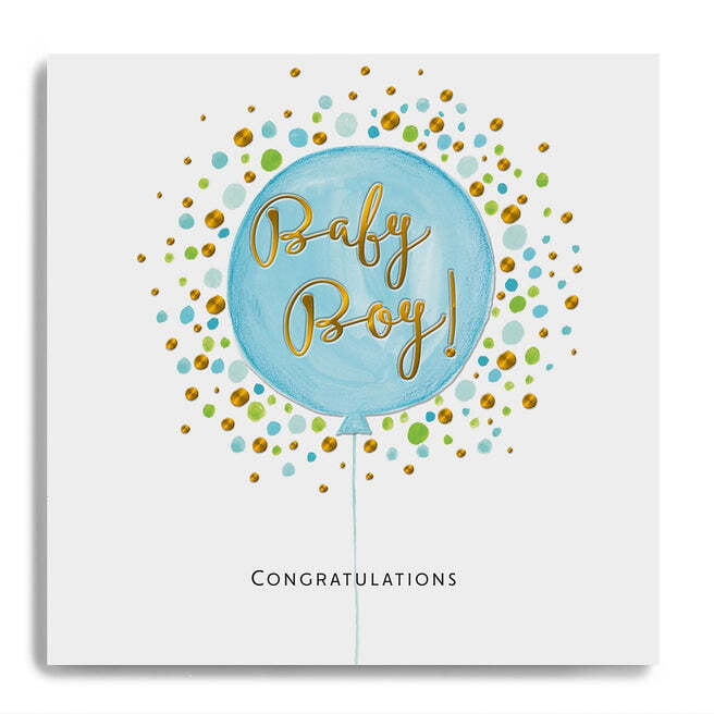 Baby Boy Congratulations Greeting Card - Janie Wilson Illustrated Foil Design