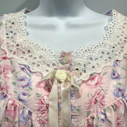 VTG Fundamentals 2 PC House Coat Night Shirt Pink Purple Floral Lace Size M - Picture 7 of 12