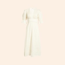 NWT $298 Reformation Fran Dress Cream White Midi Organic Cotton Lace Prairie 6