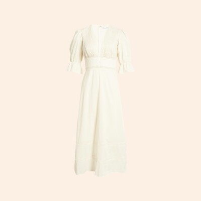 NWT $298 Reformation Fran Dress Cream White Midi Organic Cotton Lace  Prairie 6 | eBay