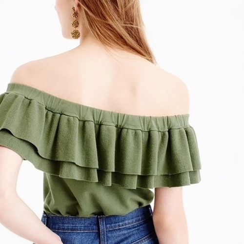 Shoulder Ruffle Knit Sweater Blouse Top 