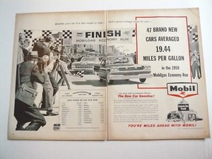 1959 Mobil Mobilgas Economy Run art 2-page Vintage Print Ad
