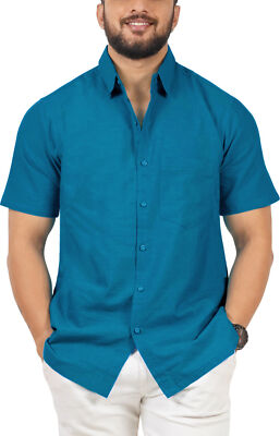 HAPPY BAY Men's Short Sleeve Button Down Casual Camp Summer S Plain, Turquoise