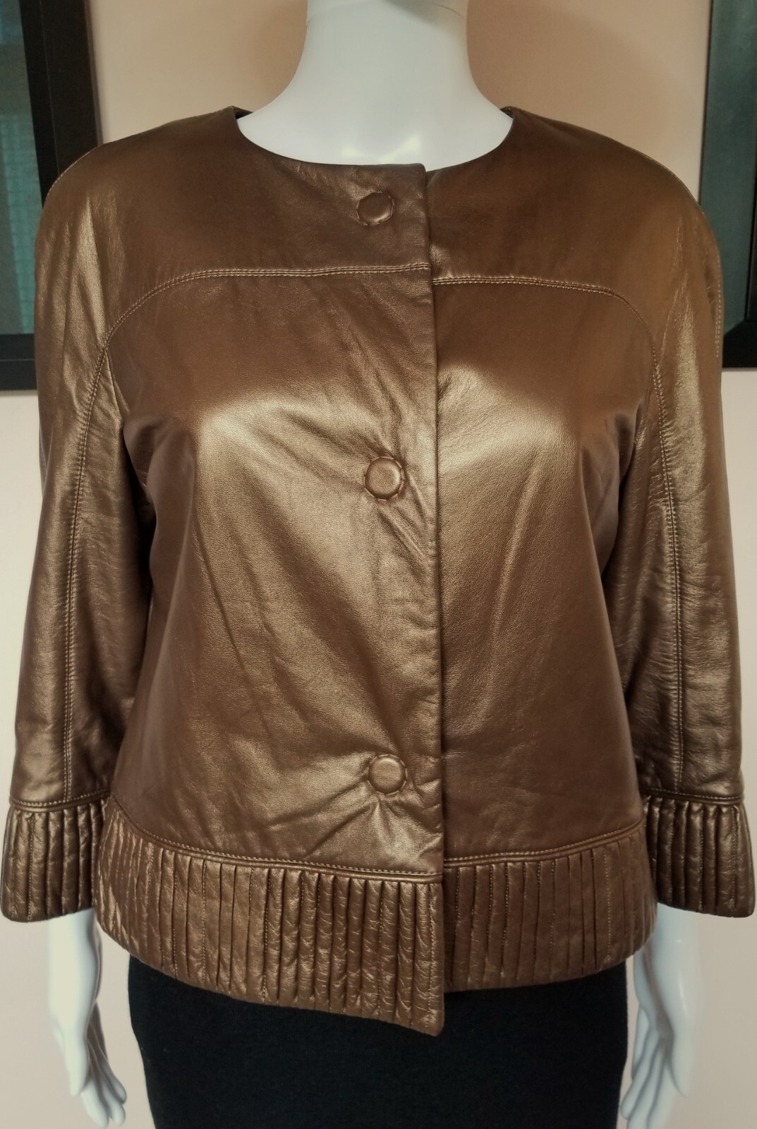 Rare St. John Couture Bronze Gold Leather Jacket Size Small 6-8