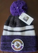 NWT NFL Team Apparel Minnesota Vikings Gray Purple Cuffed Pom Winter Hat