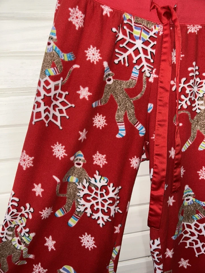 Nick & Nora Talla MEDIANA "Calcetín Monos en Mitones con Copos de Nieve" Polar PJ Parte Inferior Foto 4 de 4