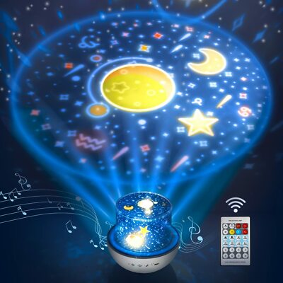 2 in 1 Night Light Projector with Remote, 360 Degree Rotating Galaxy Star