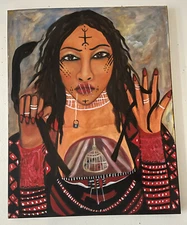 Outsider African Art Oil Painting Portrait Primitive Self Taught Artist