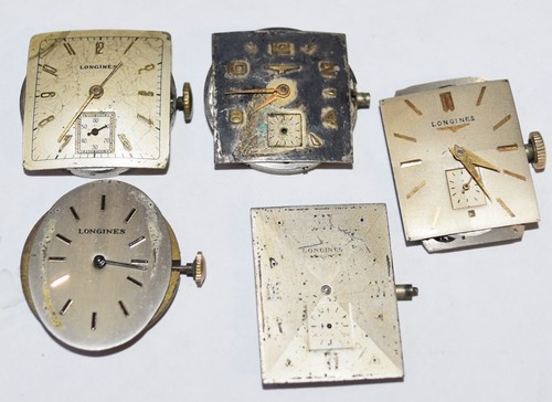 5 Longines Mens Wrist Watch Movements 15-17 Jewels for Parts