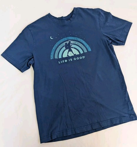 Life Is Good Navy Blue Night Hiker Hiking Crusher Tee Men's Size Small