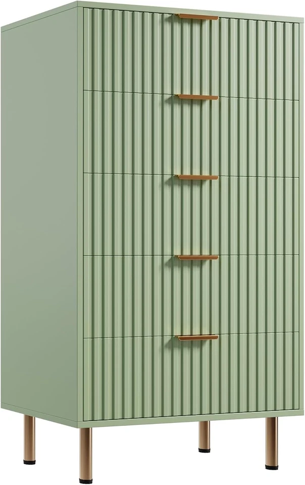 Cómoda acanalada moderna verde de 5 cajones de 48" de alto para pasillo Foto 3 de 4