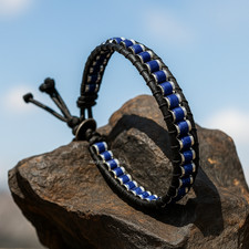 Premium Lapis Lazuli Leather Bracelet Genuine Crystal Stone Vintage Men Jewelry