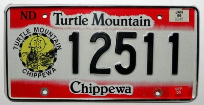 USA Nummernschild North Dakota ''Turtle Mountain Chippewa'' mit Wappen 1999/2000.