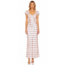 FREE PEOPLE Polka Dot Satin Lace Butterfly Slip Dress Maxi Coquette Romantic M