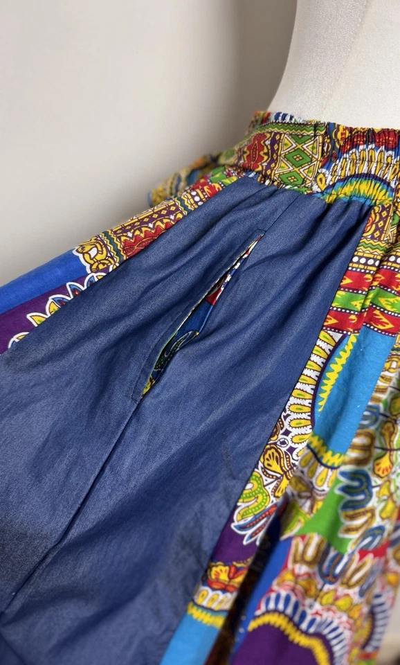 Maxi Falda Sakkas Monifa Ankara Cera Holandesa Africana Mezcla Denim Panel Dashiki Foto 3 de 4