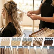 Tape In Skin Weft Real Human Hair Extensions Full Head Thick 100 Remy 200grams
