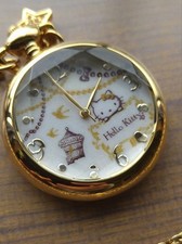 Hello Kitty Gold Pocket Watch White Dial Star Crown Rare Vintage Collectible