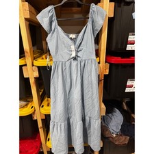 Loft Outlet Blue Twist Front Cutout Tiered Midi Dress Smocked Back NWT Size S
