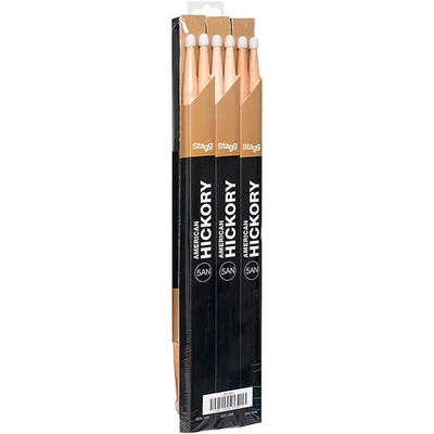 Stagg 12-Pair Maple Drum Sticks Wood Tip 2B