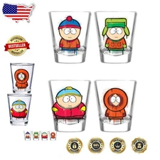 South Park Mini Glass Set 4pk Cartman Stan Kyle Kenny 1.5oz Collector Gift