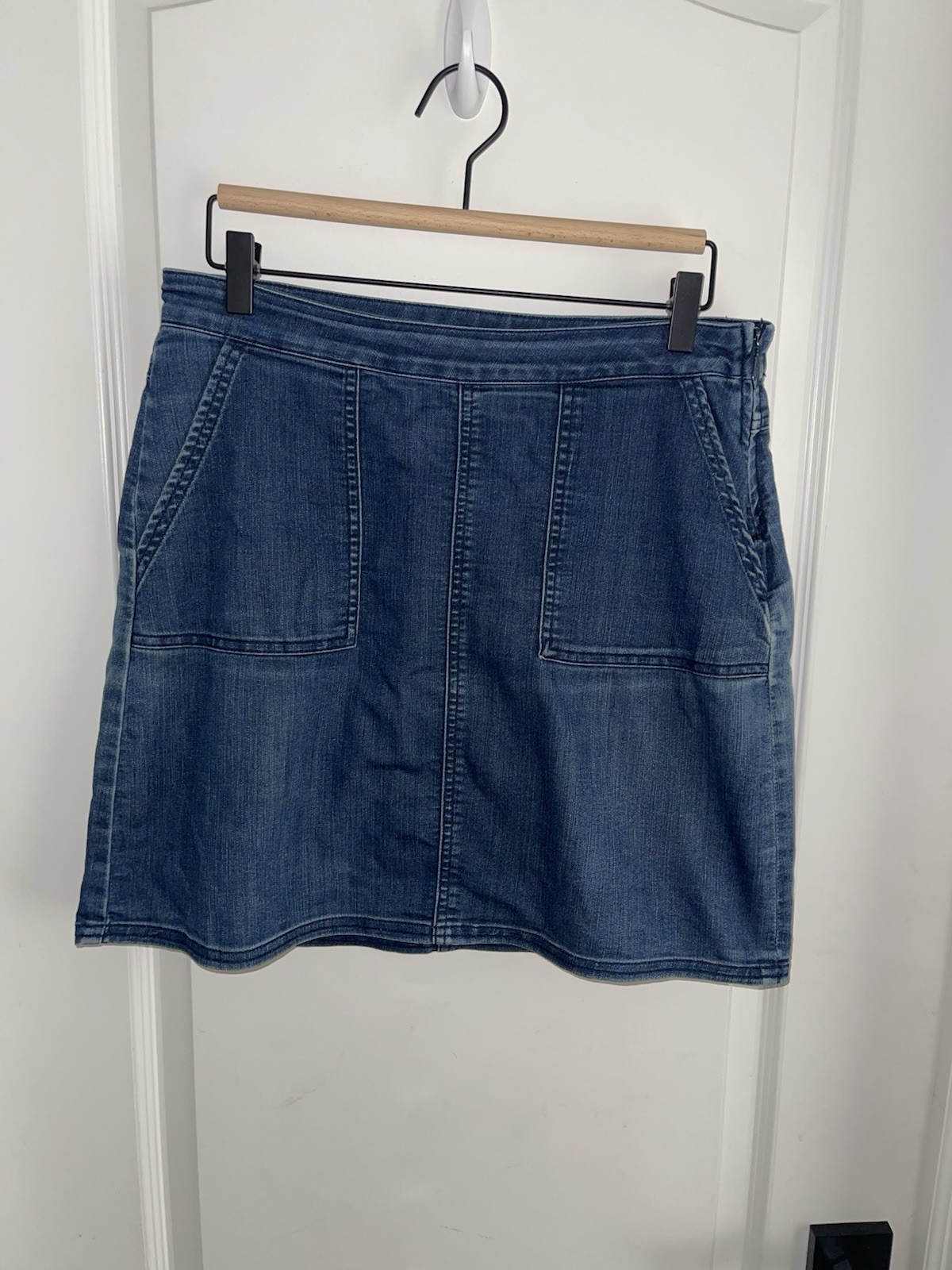 Prana Denim Mini Skirt Size 4 Blue Jean Skirt Casual Stretch Pocket Skirt