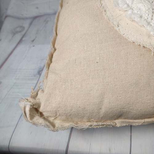 Hello Fall Pillow Pumpkin Beige Linen White Cable Knit Pumpkin Twine Canvas Tag - Picture 7 of 10