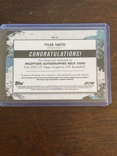 2021-22 Topps OTE Inception TYLER SMITH AUTOGRAPHED RELIC CARD # 070/199 - Picture 4 of 6