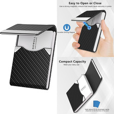 Black Carbon Business Card Holder with Magnetic Closure, Slim Metal PU Business