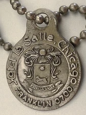 VTG Charge Coin Tag: HOTEL LaSALLE Chicago,  CITY CHARGE ACCOUNT; Cust #38849