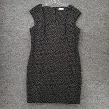 Calvin Klein Dress Womens 12 Black Knit Leopard Print Sheath Mini Square Neck