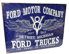 Ford Trucks 100 Years V8 Detroit MI Tin Sign wall decor 12.5" x 16" Made in USA