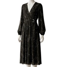 A.L.C. Samantha Midi 100% Silk Black VNeck Belted Dress Lined, pockets - Size 8
