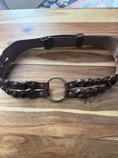 Chico's Women s Double Braided Genuine Leather Wide Belt Brown S/M
