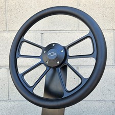 14 Black 4 Spoke Steering Wheel W Black Vinyl Wrap And Licensed Chevy Horn