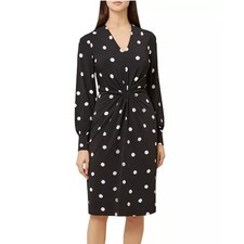 Hobbs Black & Tan Polka Dot Long Sleeve Midi Dress — listing 3