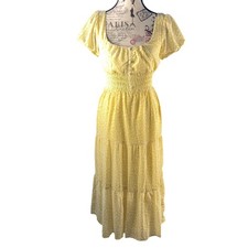 Urban Outfitters Yellow Floral Smocked Tiered Midi Dress XS NWT