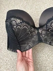 Wonderbra 38E refined Glamour Lace Black Strapless Bra Push Up Underwired