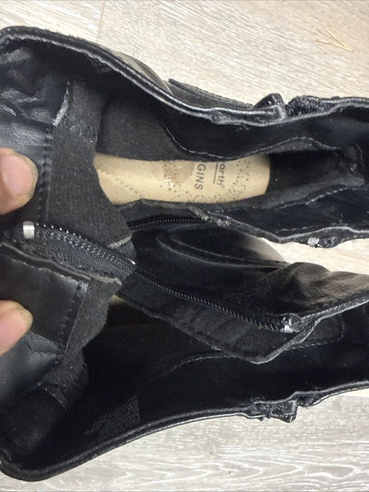 Earth Origins Negro Sólido Cremallera Punta Cerrada Cuero Talla 9M Estilo Tobillo Foto 2 de 4