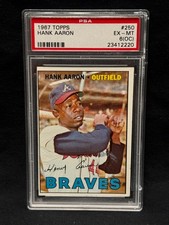 HANK AARON BRAVES 1967 TOPPS BASEBALL CARD #250 GRADED EX -MT PSA 6 (OC)