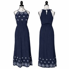 Old Navy Navy Blue Embroidered Halter Maxi Dress Size S