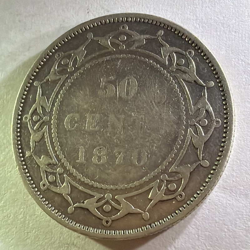 1870 Newfoundland 50 Cents .925 Silver Coin - Key Date - Canadian - 474
