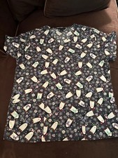 EUC Winter Holiday Christmas Snow Penguins Scrub Top Size L