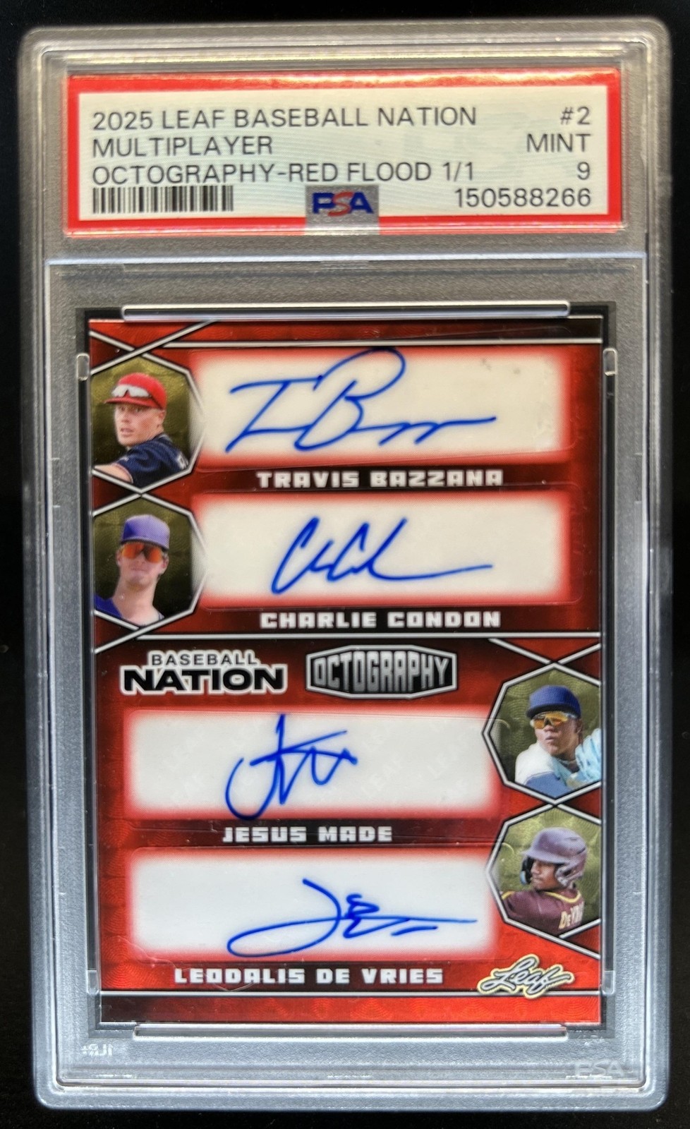 2025 Leaf Baseball Nation Bazzana Made De Vries Griffin King Auto Red #1/1 PSA 9