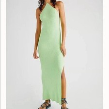 Free People Kristy Sweater Midi Dress Size M Green Open Back Split Hem RRP $78