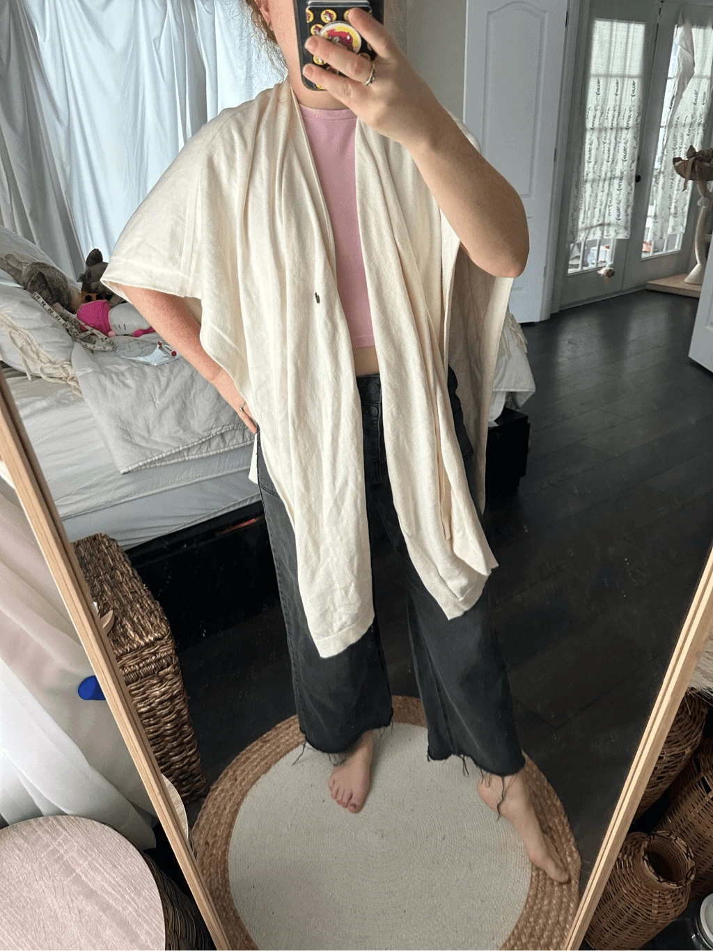 Kimuan Women’s Medium Cream Llama Cashmere Blend Open Shawl Poncho