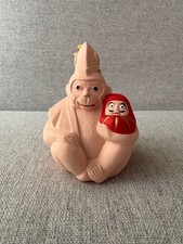 Clay Bell Dorei Red Daruma Temple Horinji Zodiac Monkey Kyoto Japanese USED K