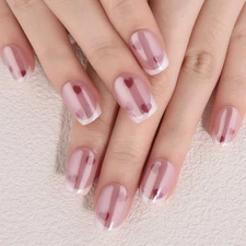 evpct Pink Glazed French Press on Nails Short Square with Design, Aurora Chro...